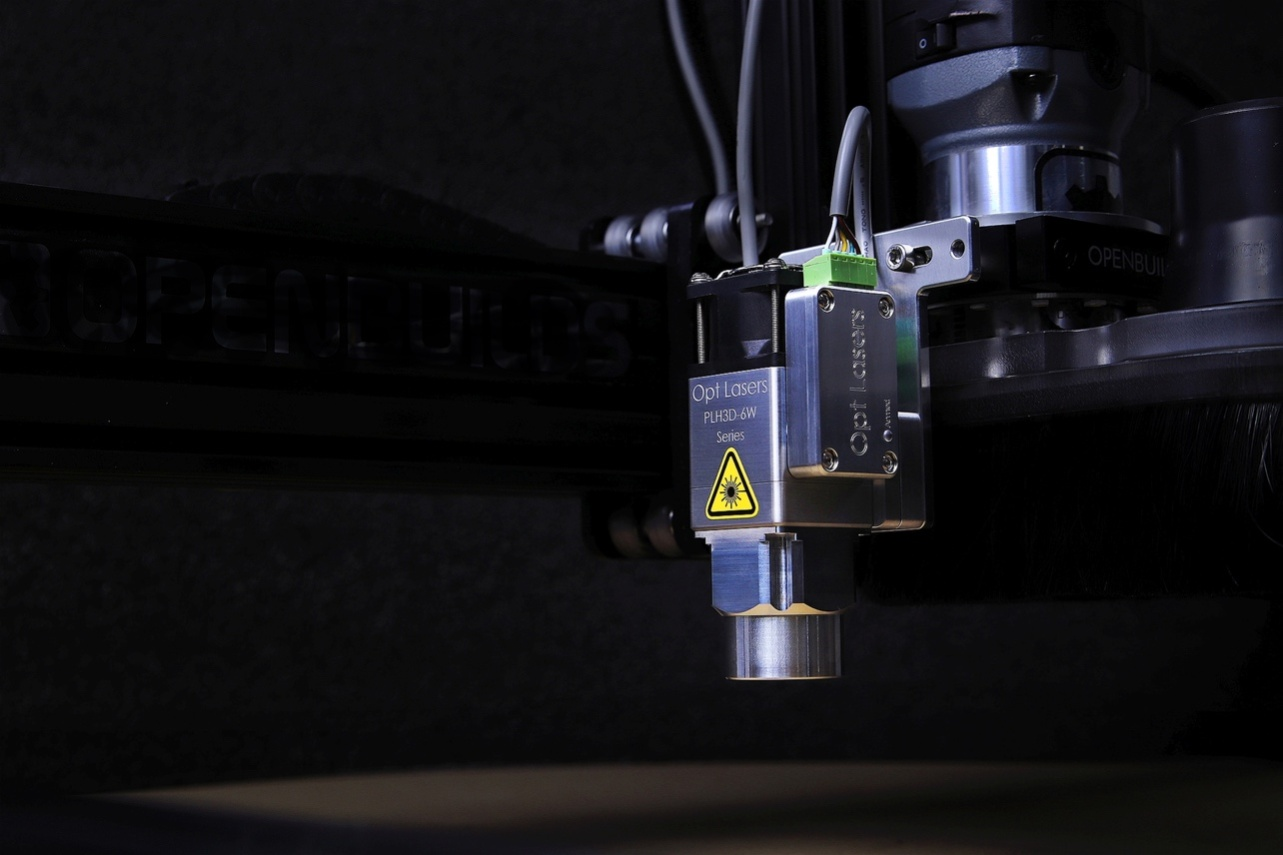 A closeup of a CNC laser